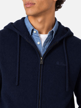 Pull à capuche en laine Notting de couleur unie bleu marine 