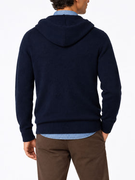 Pull à capuche en laine Notting de couleur unie bleu marine 