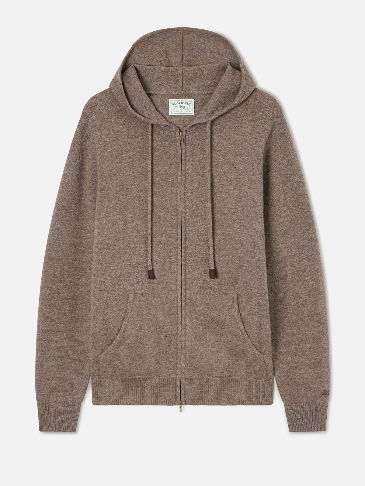 Maglia Notting beige in lambswool con cappuccio e zip intera