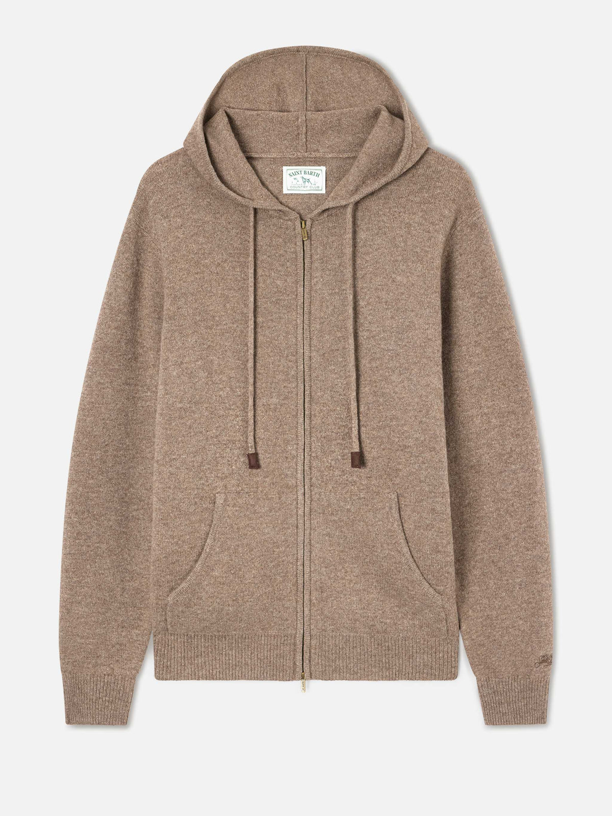 Maille à capuche Beige Notting en laine d'agneau avec fermeture zippée intégrale 
