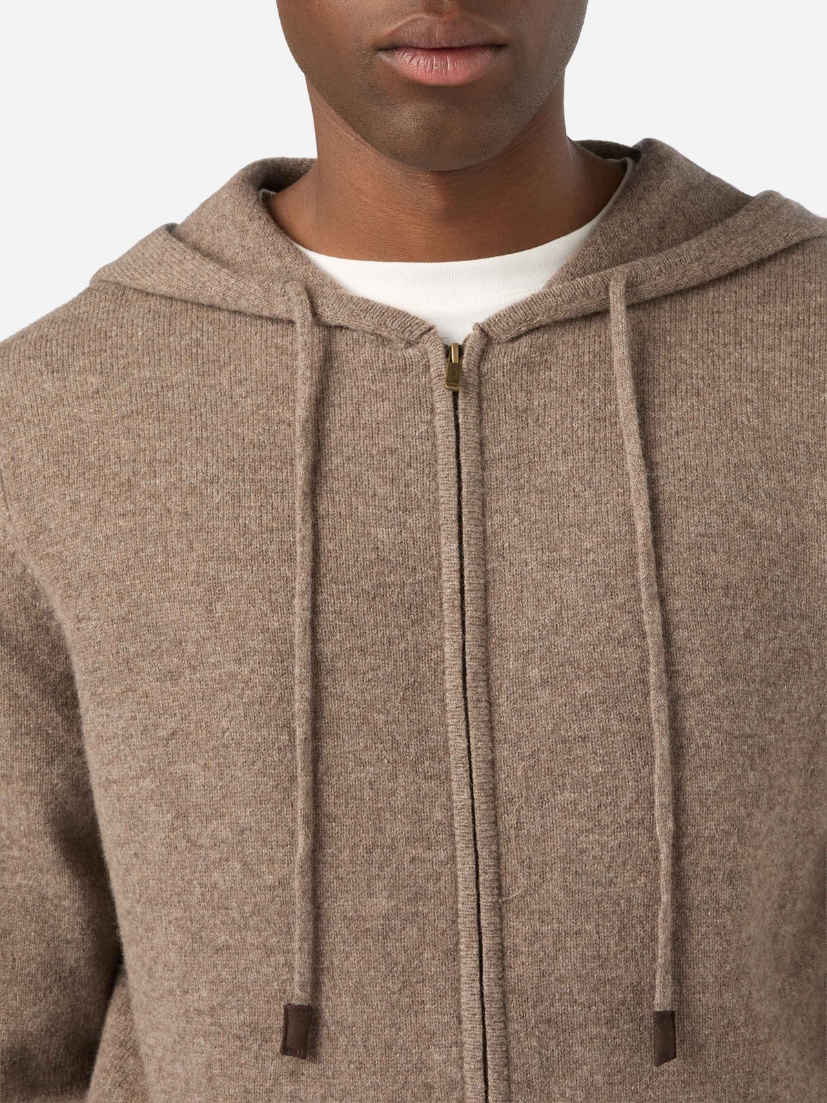 Maille à capuche Beige Notting en laine d'agneau avec fermeture zippée intégrale 