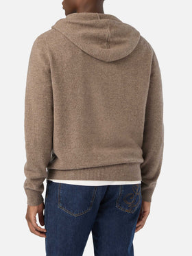 Maille à capuche Beige Notting en laine d'agneau avec fermeture zippée intégrale 