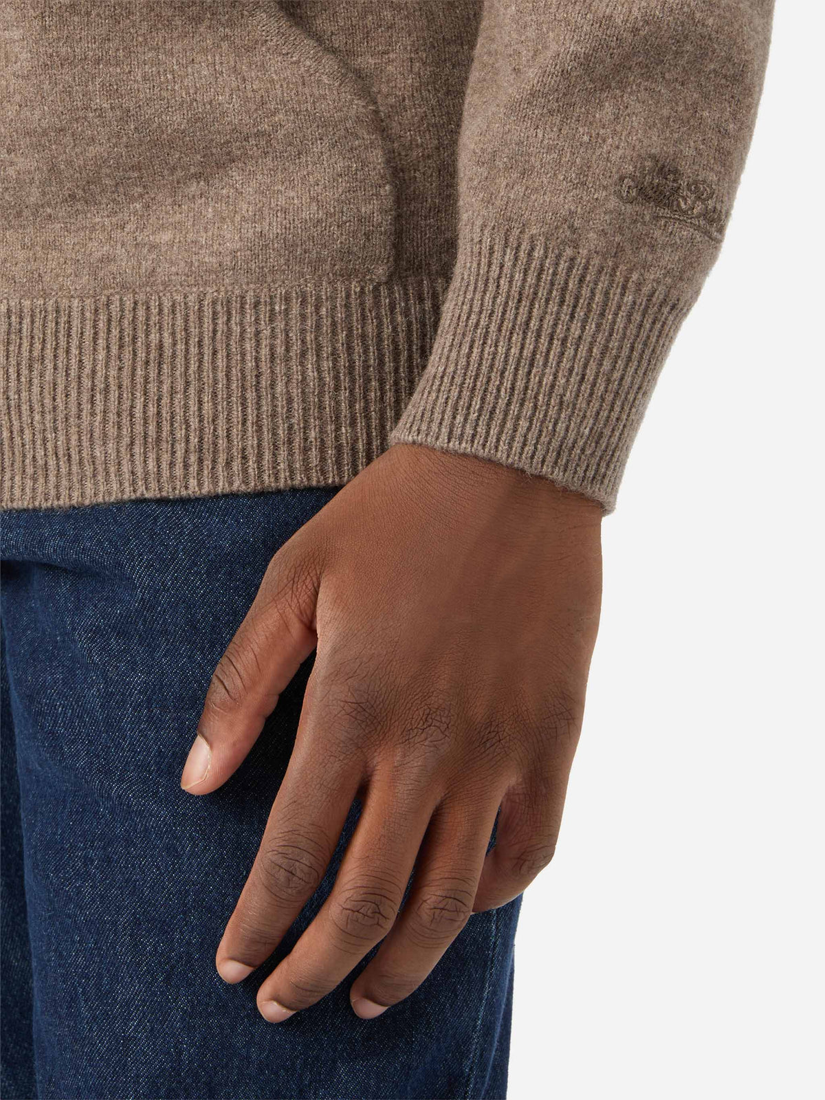 Maille à capuche Beige Notting en laine d'agneau avec fermeture zippée intégrale 