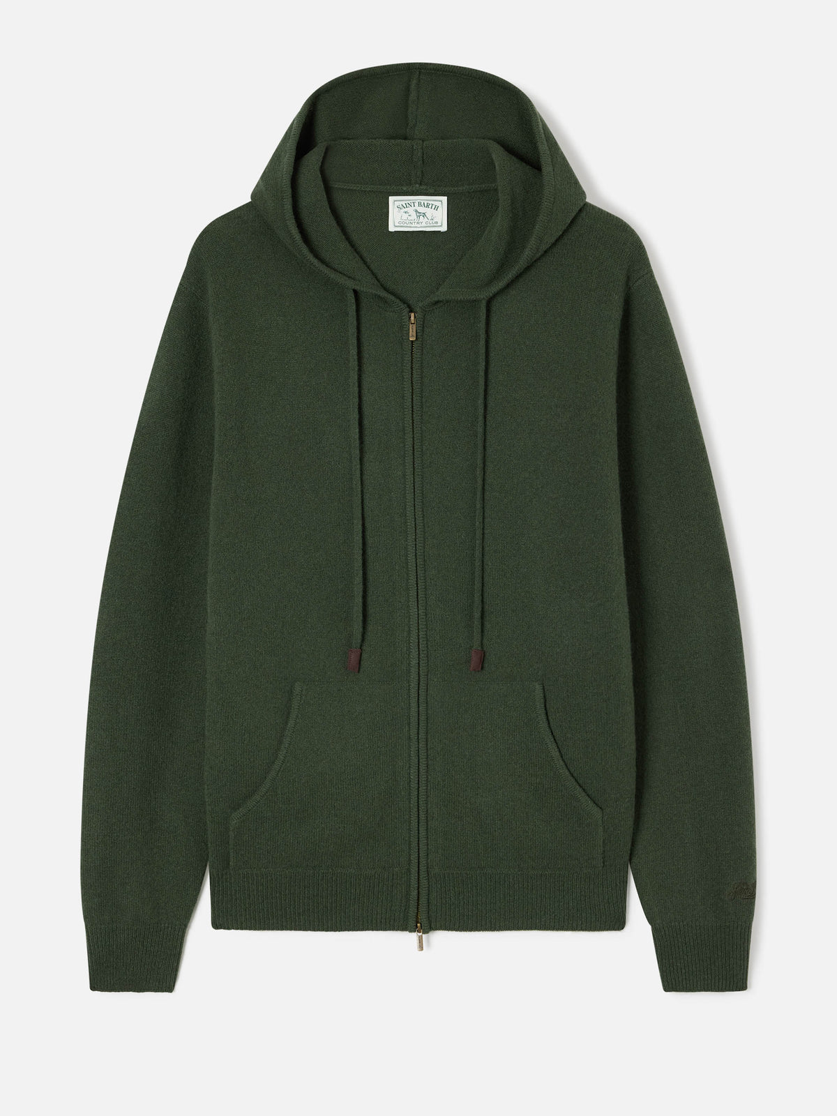 Maglia Notting verde militare in lambswool con cappuccio e zip intera