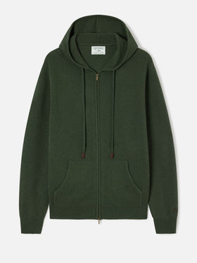 Maglia Notting verde militare in lambswool con cappuccio e zip intera