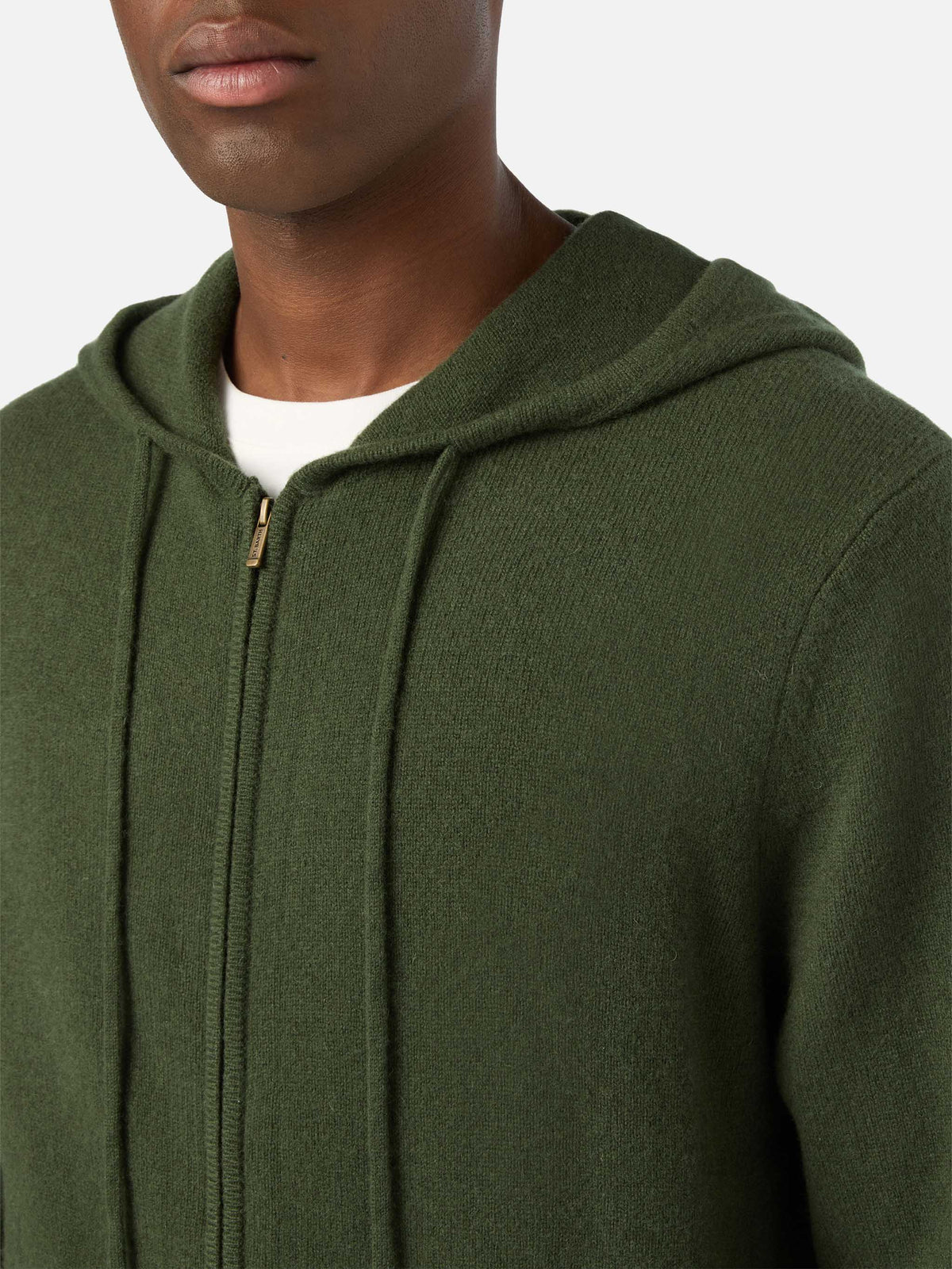 Knit à capuche en laine d'agneau Notting vert militaire avec fermeture zippée intégrale 