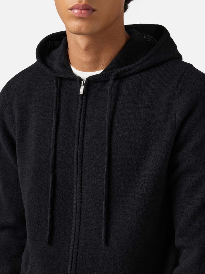 Felpa in lambswool Notting nero con cappuccio