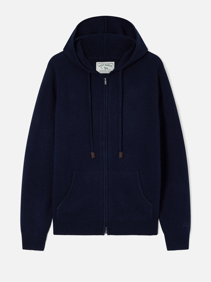 Marineblau blue Notting Kapuzenstrick aus Lambswool mit durchgehendem Reißverschluss 