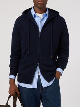Maglia in lana d’agnello Notting blu navy con cappuccio e zip intera