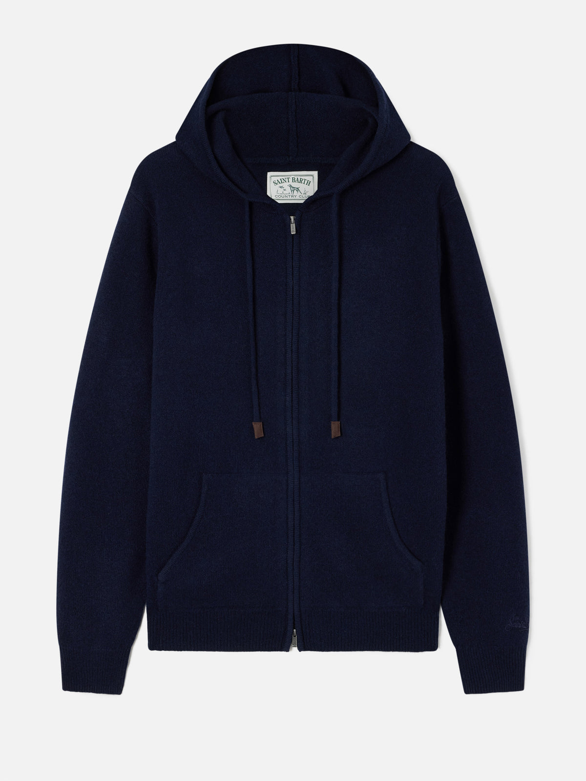 Maglia in lana d’agnello Notting blu navy con cappuccio e zip intera