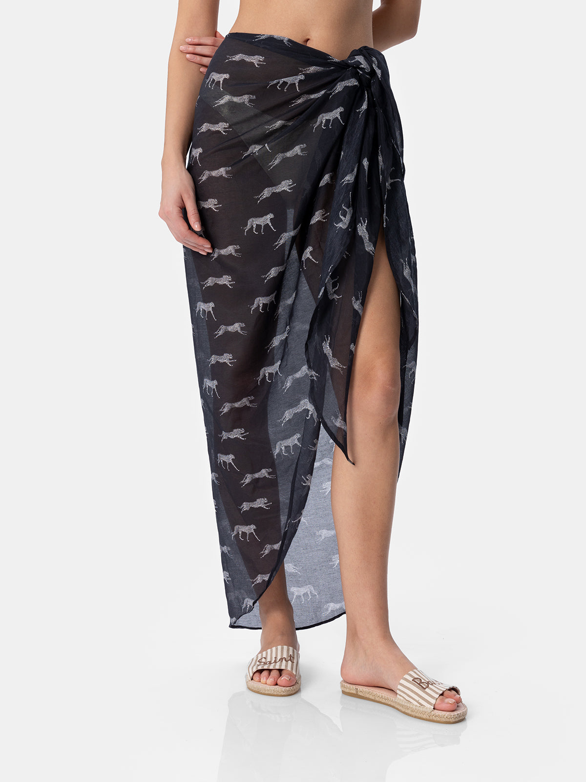 Woman silk voile long pareo Oasi with animalier print - MC2 Saint Barth