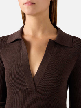 Braunes langes Strickkleid Octavia aus Merinowollmischung 