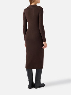 Braunes langes Strickkleid Octavia aus Merinowollmischung 