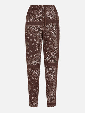 Feece cotton pants Odalys with brown bandana print