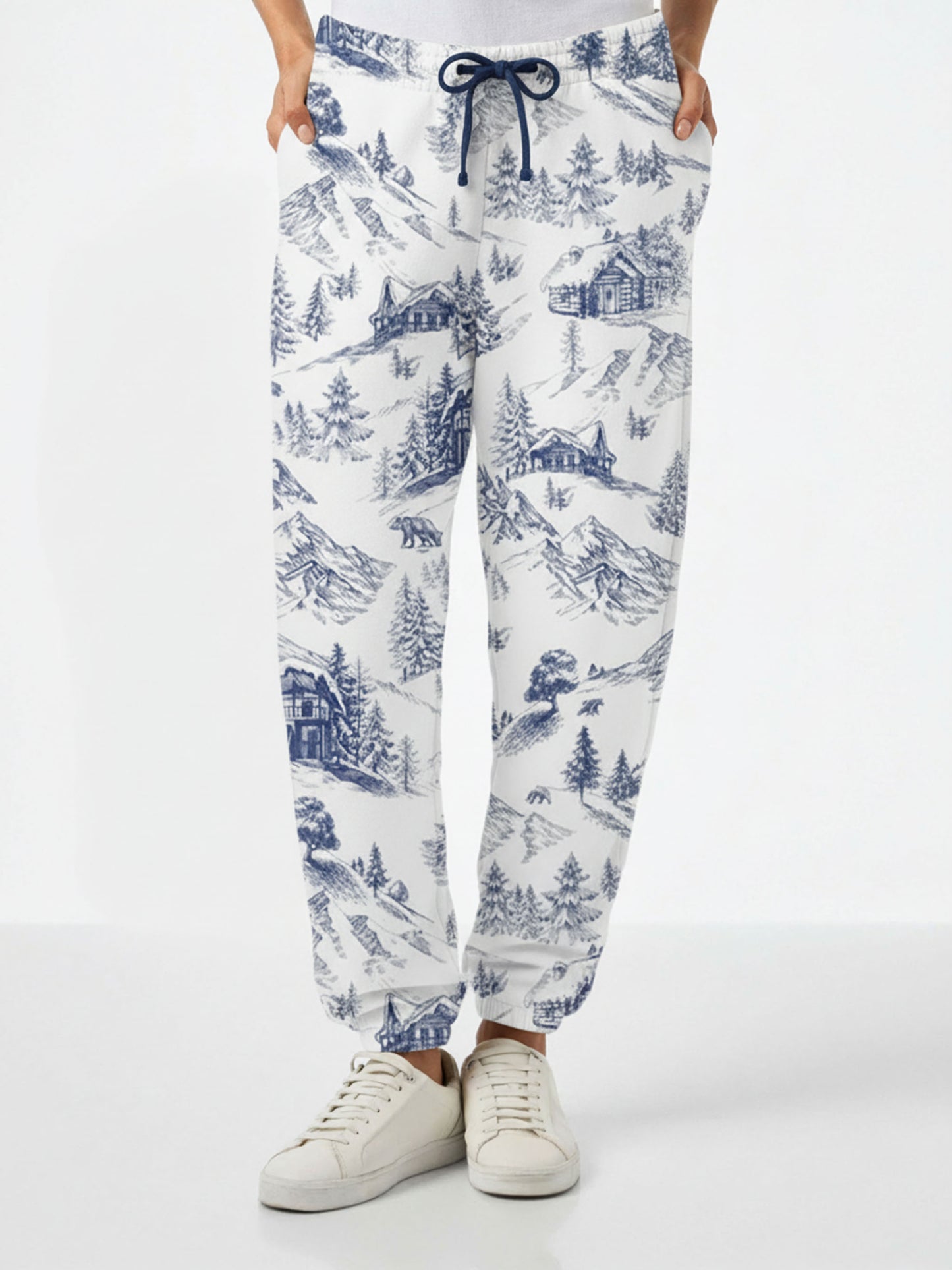 Cotton fleece pants Odalys with toile de jouy print