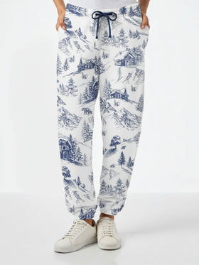 Cotton fleece pants Odalys with toile de jouy print