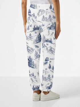 Cotton fleece pants Odalys with toile de jouy print