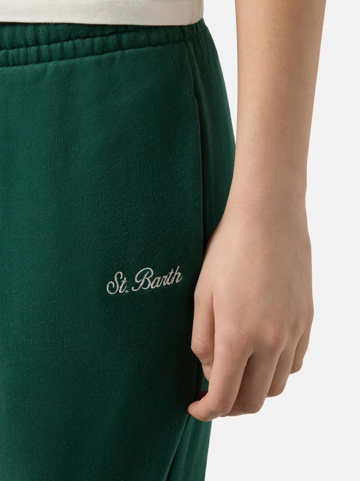 Pantaloni da jogging in pile di cotone verde inglese da donna Odalys