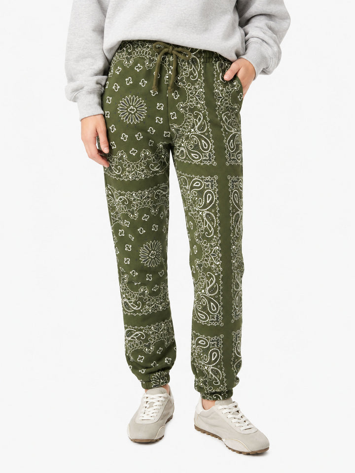 Jogginghose aus Baumwollfleece Odalys mit grünem Bandana-Print 