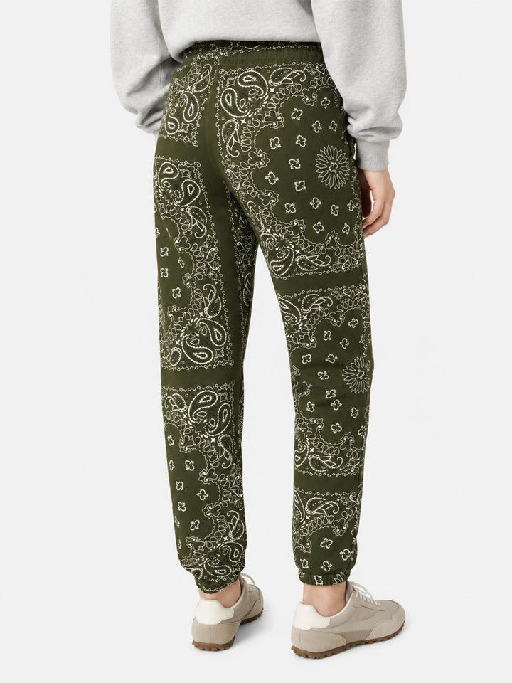 Jogginghose aus Baumwollfleece Odalys mit grünem Bandana-Print 