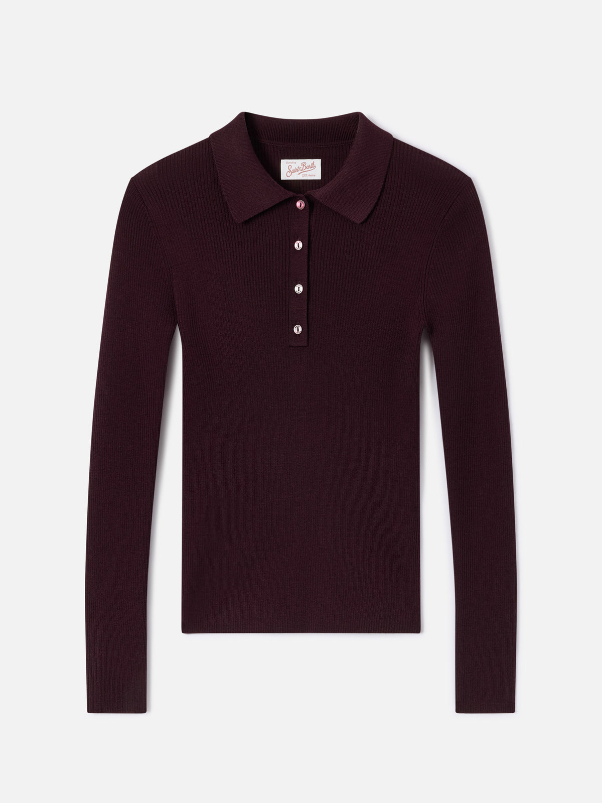 Aubergine Odell merino wool polo collar knit