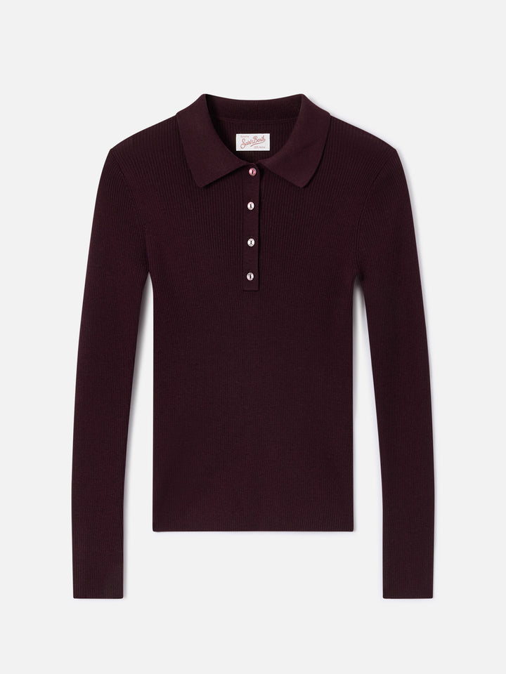 Aubergine Odell merino wool polo collar knit