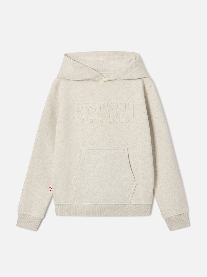 Felpa con cappuccio Oliver panna in misto cotone con patch St. Barth