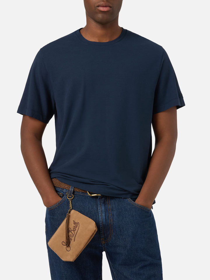 Camiseta Orson de crepé de algodón Navy blue con bordado del logo 