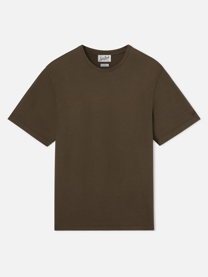 Camiseta Orson de crepé de algodón verde militar con bordado del logo 