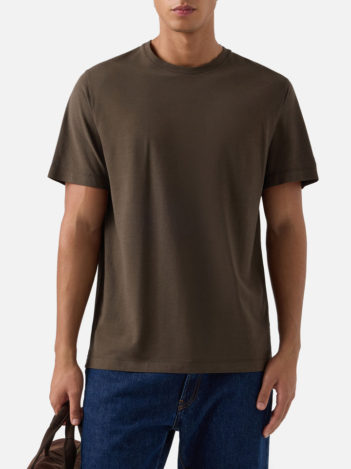 Camiseta Orson de crepé de algodón verde militar con bordado del logo 