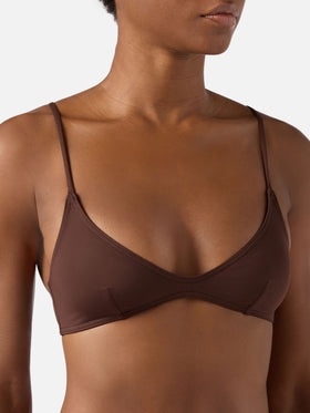 Haut de bikini Paloma bralette avec fermeture à crochet en marron foncé uni 