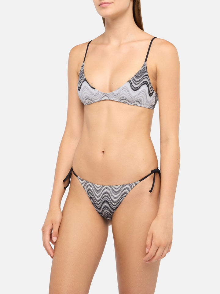 Norah slip mare cheeky marrone - Bralette scollata in maglia raschel con motivo a onde Paloma