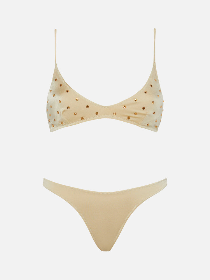 Bikini a bralette scollata Paloma Naomi in oro con applicazioni di strass