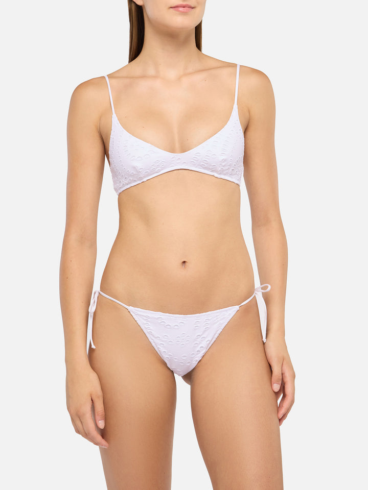 Bralette scollata in Sangallo bianco Paloma - Marielle slip mare classico in pizzo Sangallo bianco