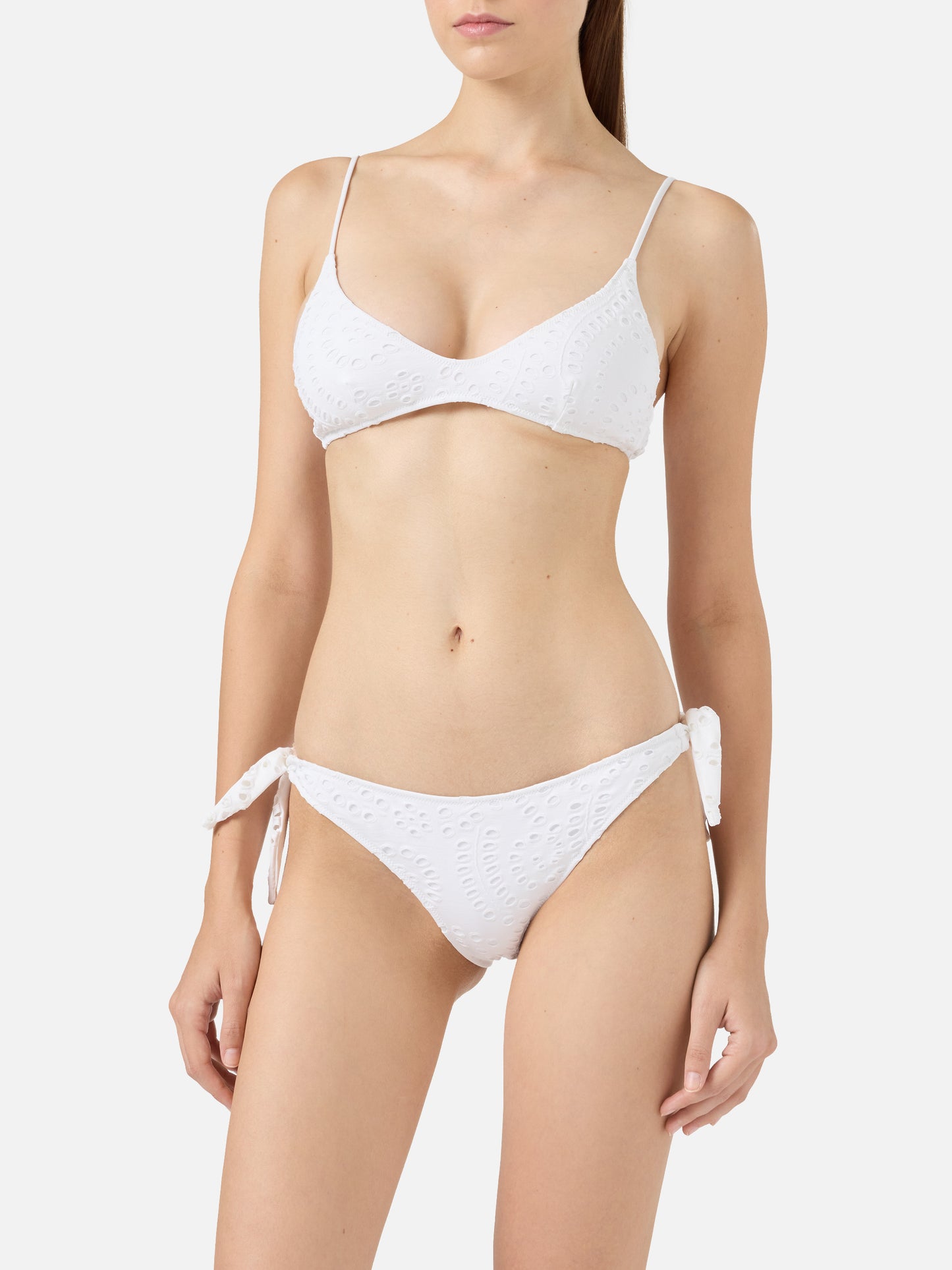 Yali black Sangallo lace classic swim briefs - Paloma white Sangallo lace scoop bralette