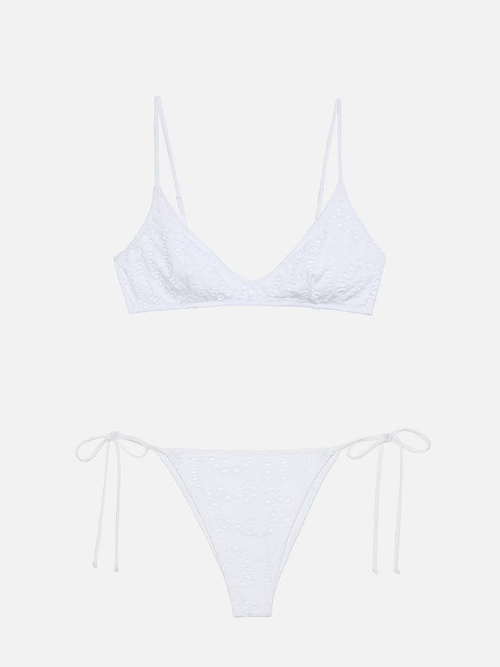 Bralette scollata in Sangallo bianco Paloma - Marielle slip mare classico in pizzo Sangallo bianco