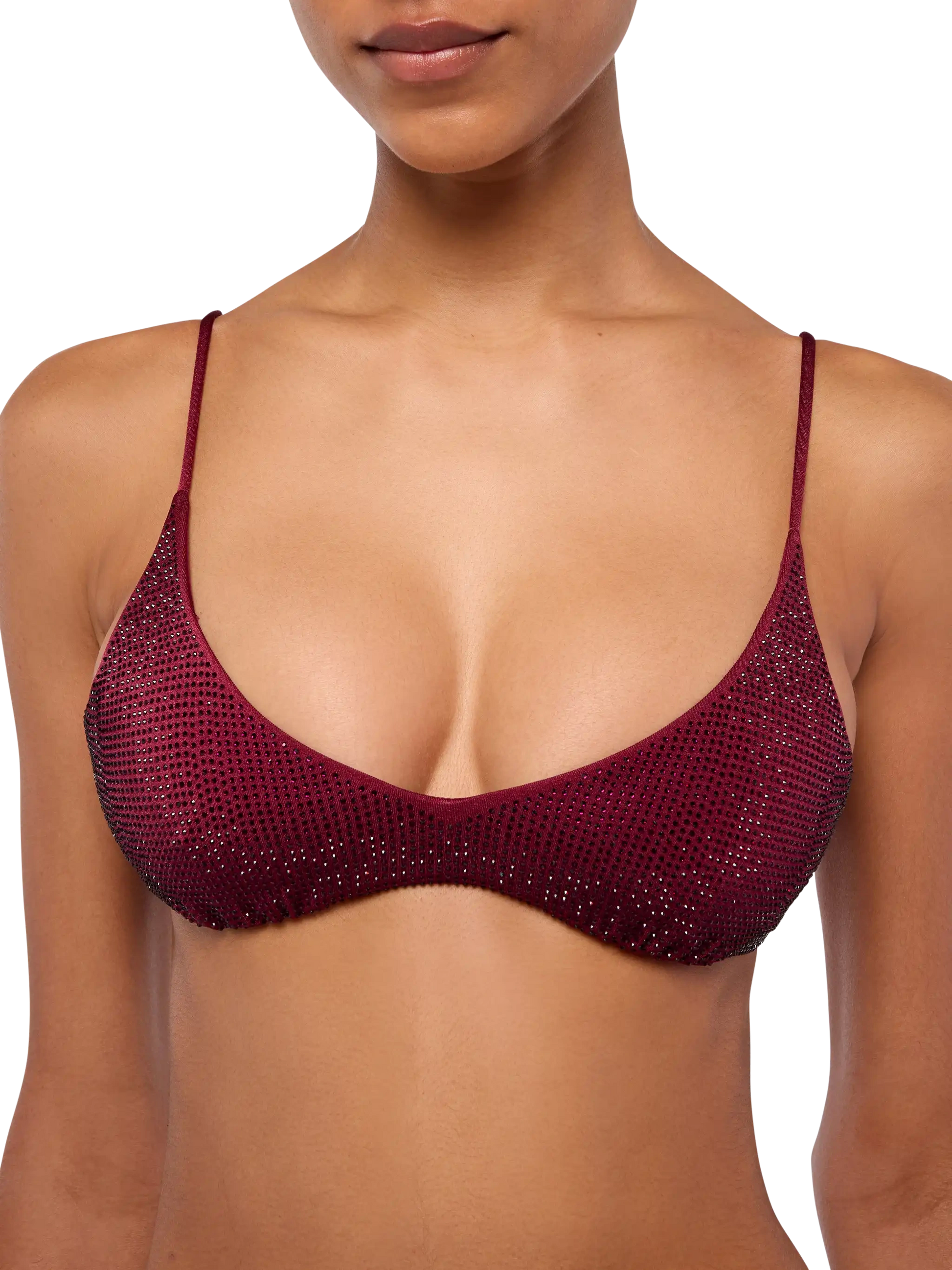 Naomi burgundy cheeky swim briefs with rhinestone embellishment - Paloma burgundy scoop bralette with rhinestone embellishment - MC2 Saint Barth
