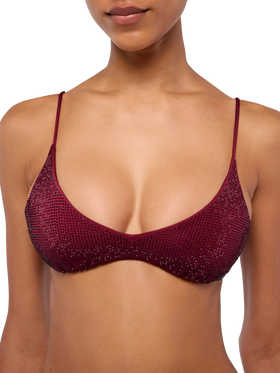 Naomi burgundy cheeky swim briefs with rhinestone embellishment - Paloma burgundy scoop bralette with rhinestone embellishment - MC2 Saint Barth