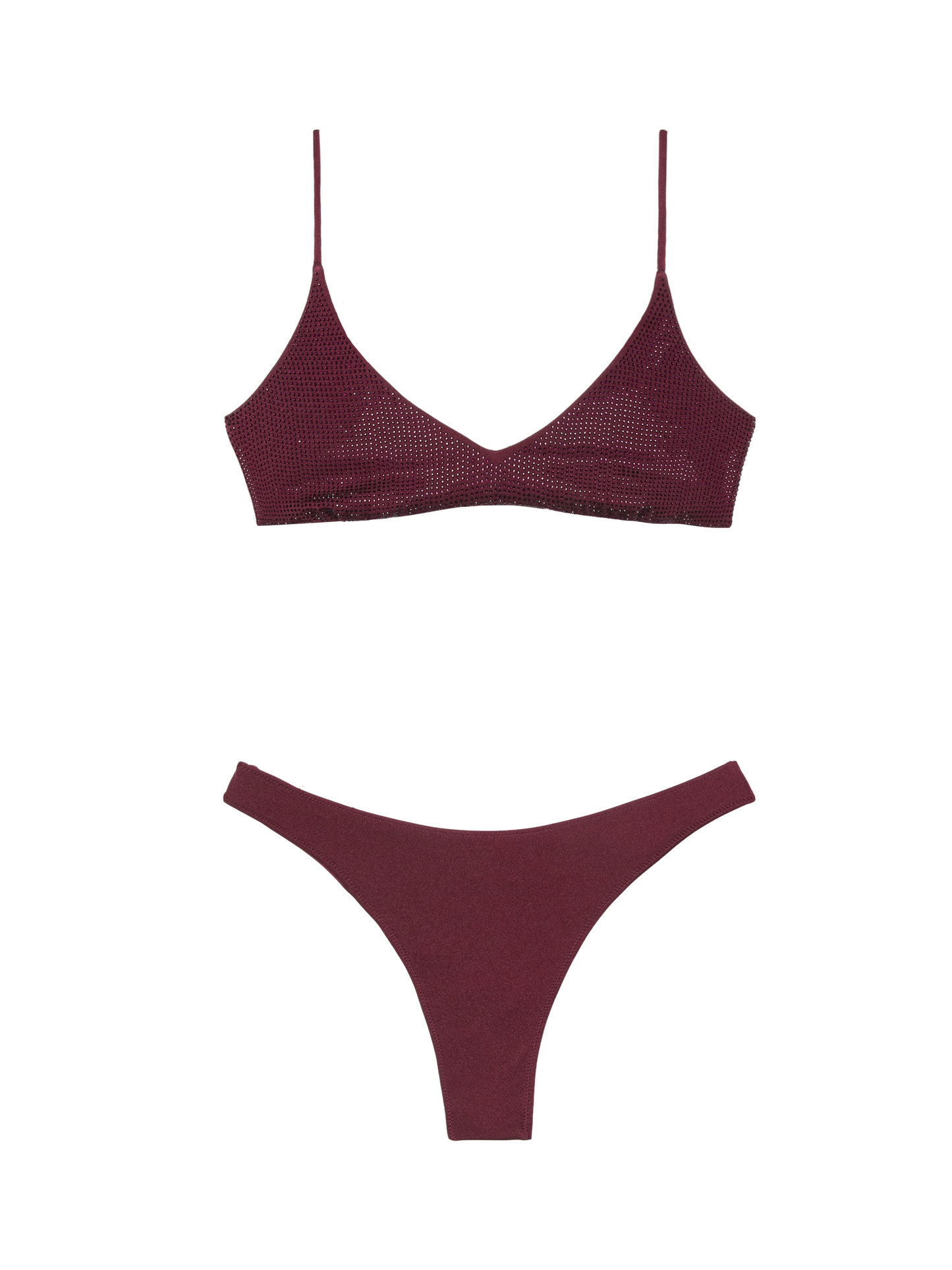 Naomi burgundy cheeky swim briefs with rhinestone embellishment - Paloma burgundy scoop bralette with rhinestone embellishment - MC2 Saint Barth