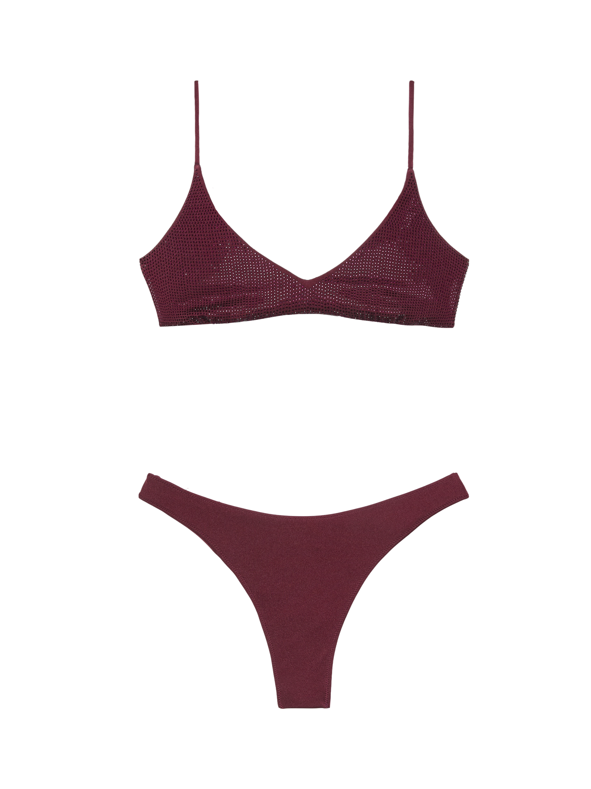 Naomi burgundy cheeky swim briefs with rhinestone embellishment - Paloma burgundy scoop bralette with rhinestone embellishment - MC2 Saint Barth