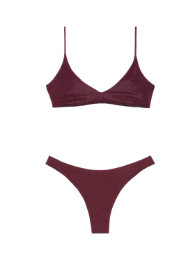 Naomi burgundy cheeky swim briefs with rhinestone embellishment - Paloma burgundy scoop bralette with rhinestone embellishment - MC2 Saint Barth