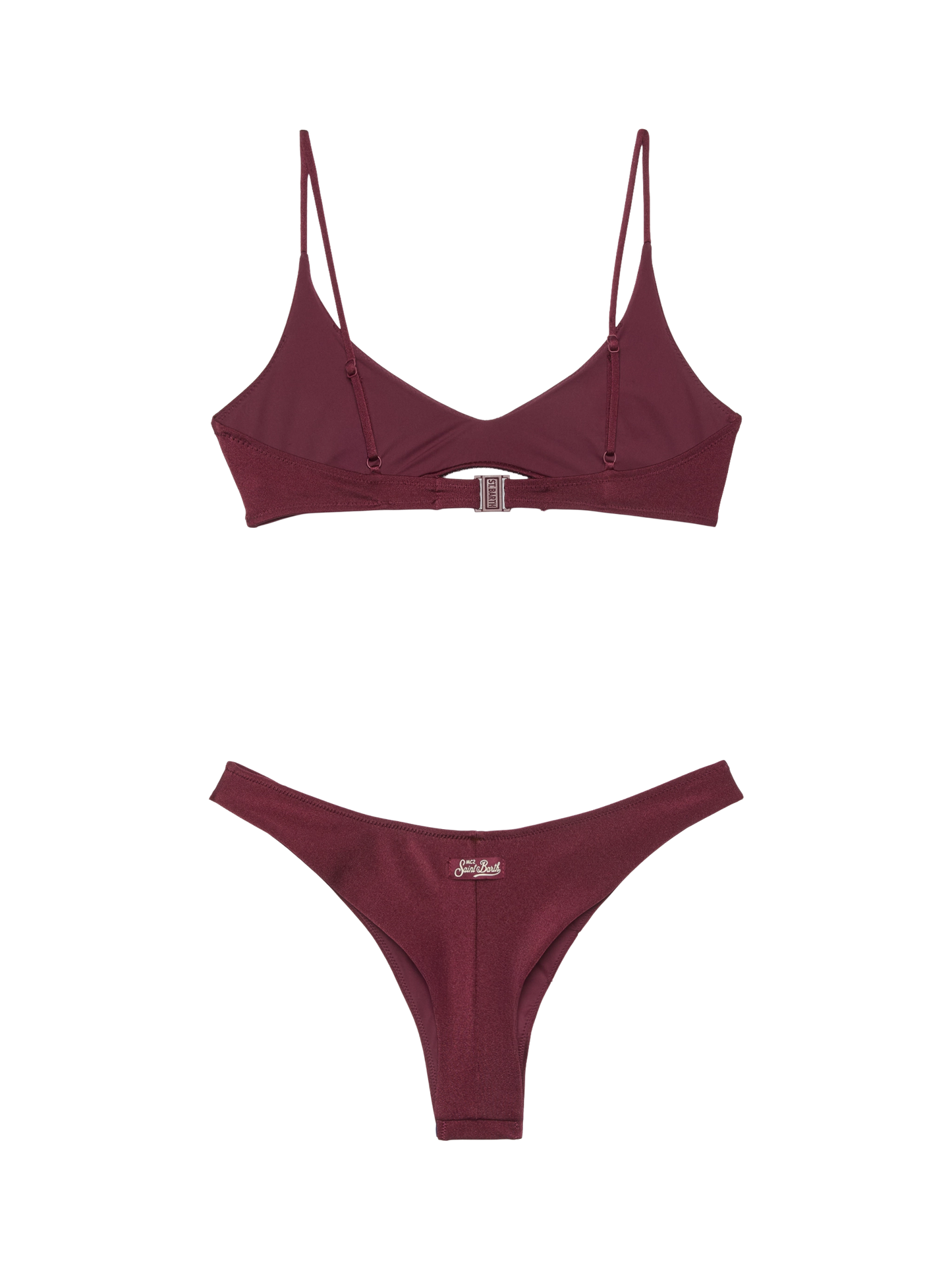 Naomi burgundy cheeky swim briefs with rhinestone embellishment - Paloma burgundy scoop bralette with rhinestone embellishment - MC2 Saint Barth
