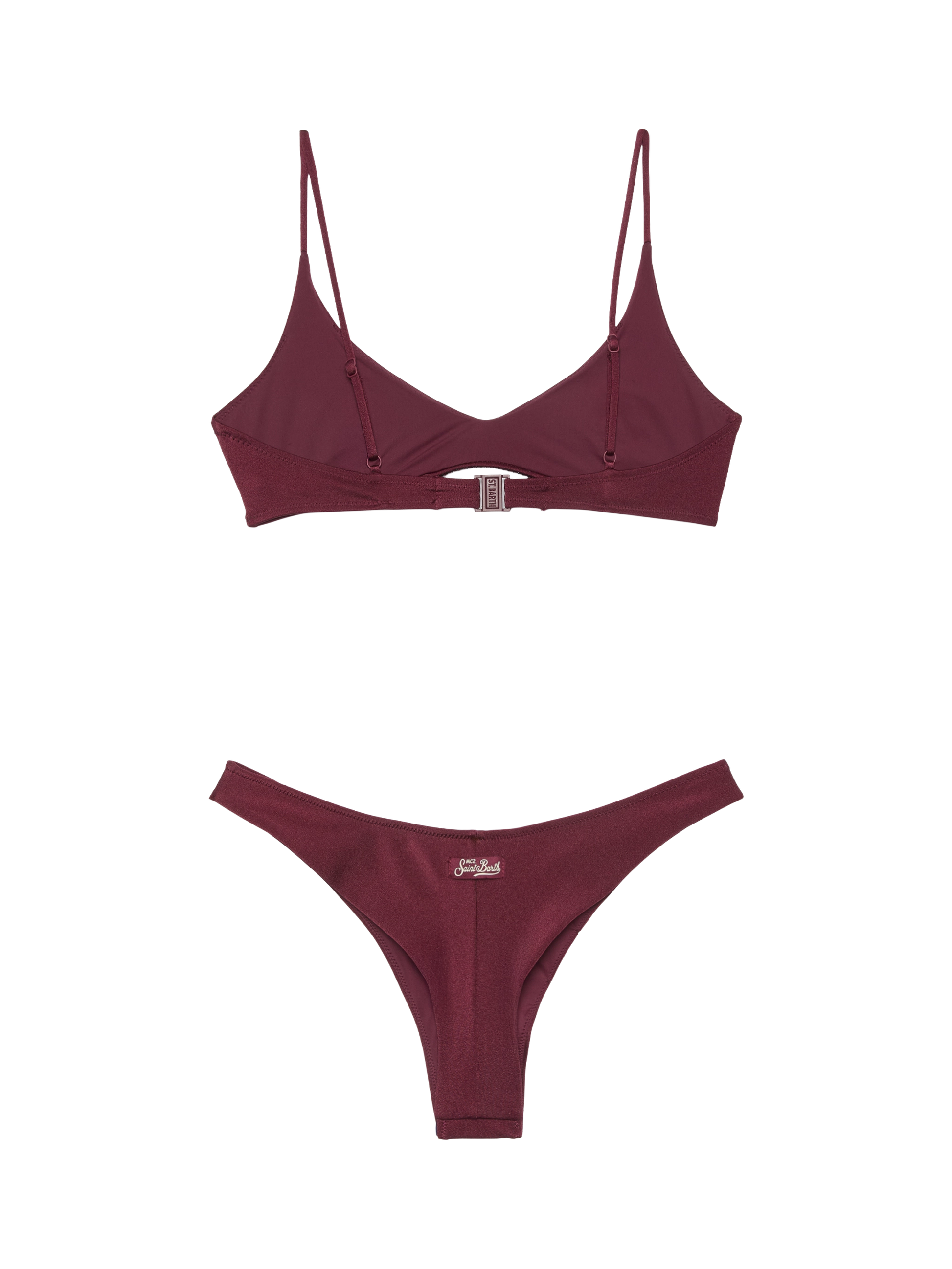 Naomi burgundy cheeky swim briefs with rhinestone embellishment - Paloma burgundy scoop bralette with rhinestone embellishment - MC2 Saint Barth