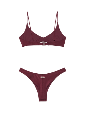 Naomi burgundy cheeky swim briefs with rhinestone embellishment - Paloma burgundy scoop bralette with rhinestone embellishment - MC2 Saint Barth
