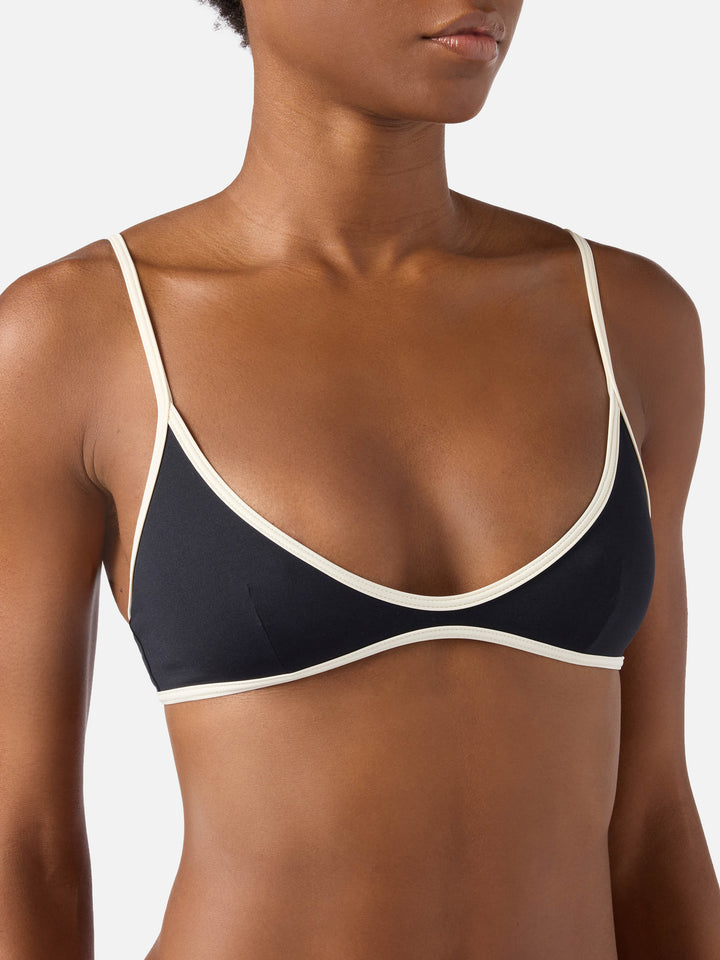 Paloma String bralette bikini top in black with contrast trims