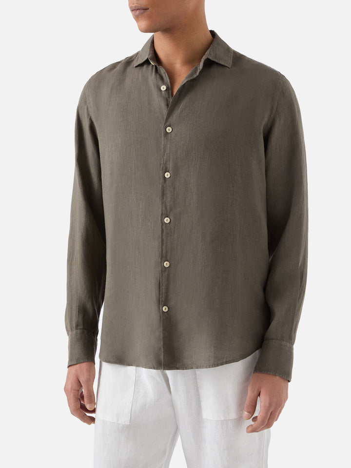Military green Pamplona shirt in pure linen