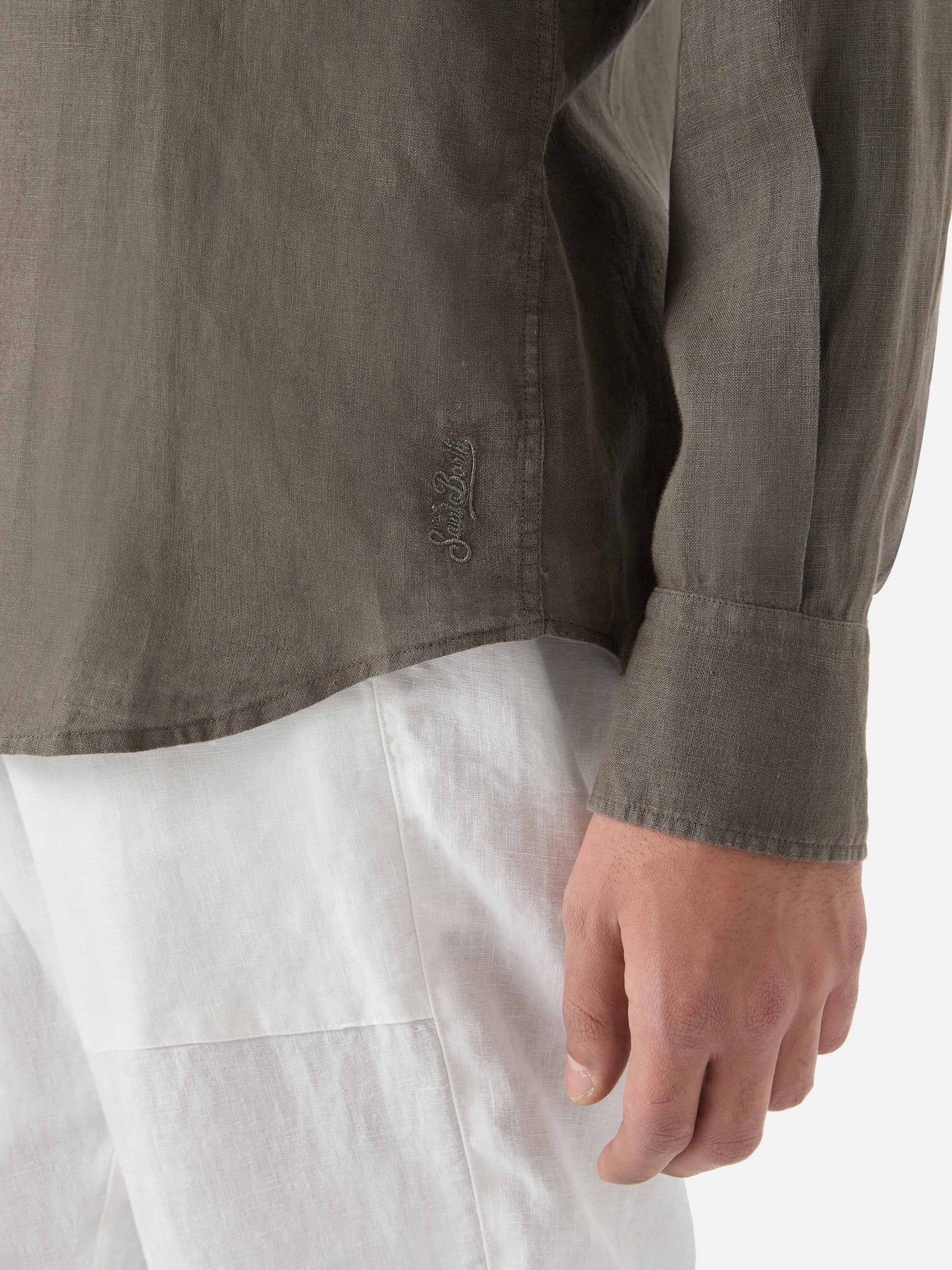 Military green Pamplona shirt in pure linen