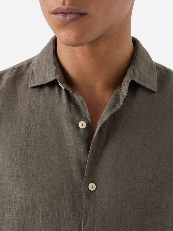 Military green Pamplona shirt in pure linen
