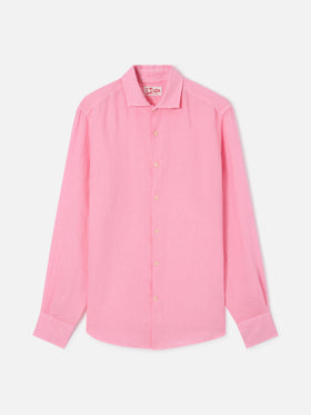 Camicia Pamplona in lino rosa tinta unita