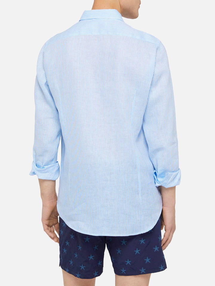 Camicia Pamplona in lino a righe azzurre